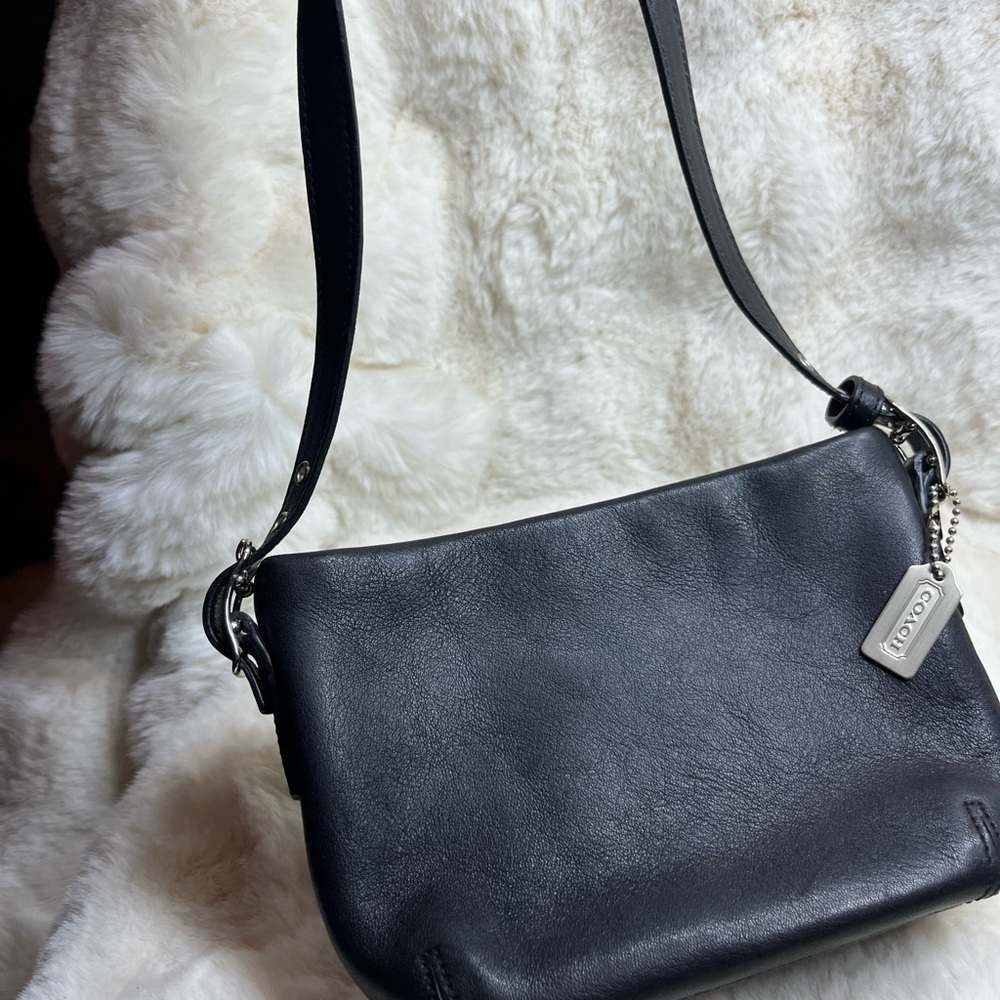 Coach Black Leather Shoulder Bag with Metallic Detail